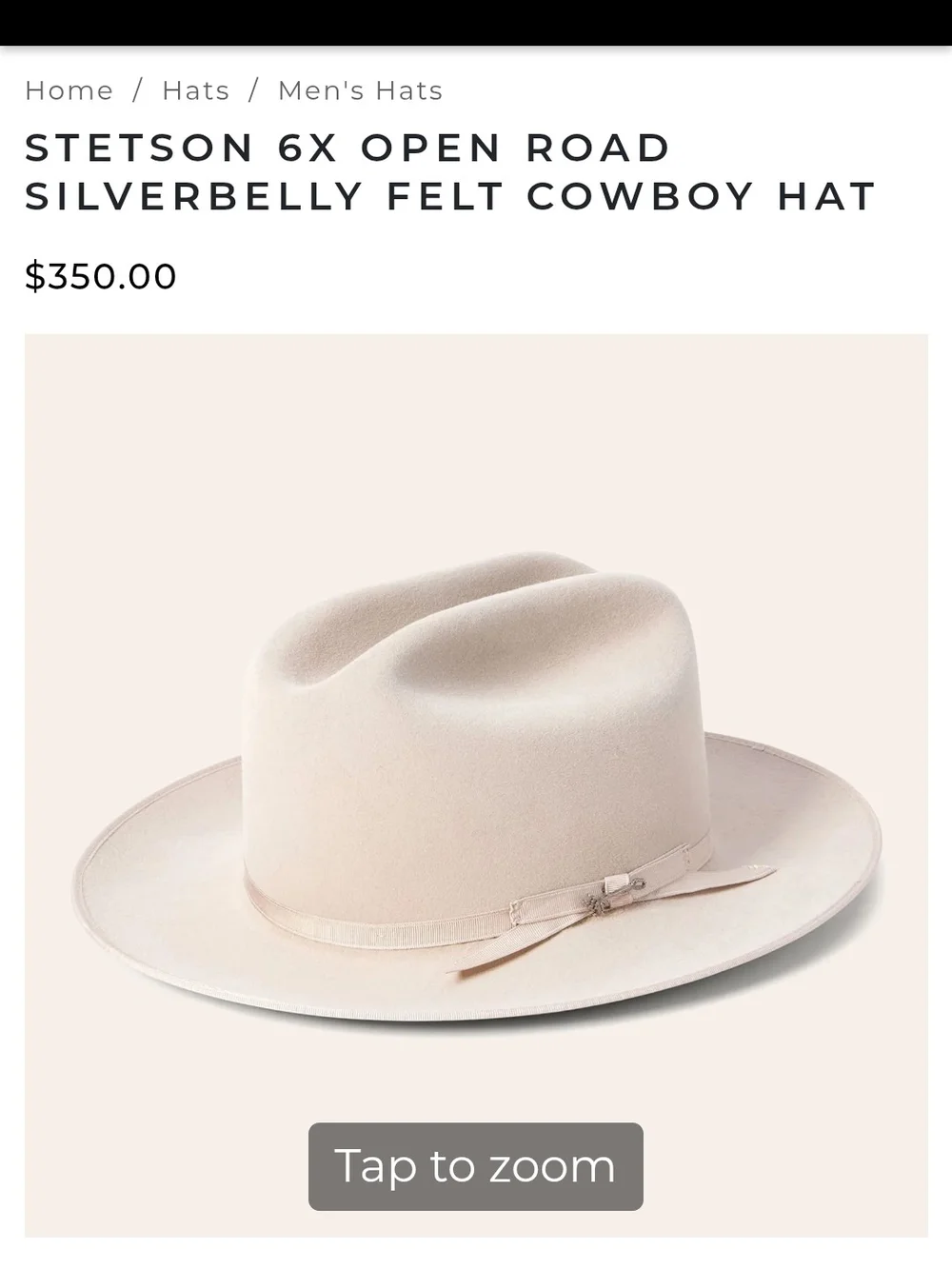 Stetson 6x Open Road Silverbelly Felt Cowboy Hat Size 6&7/8